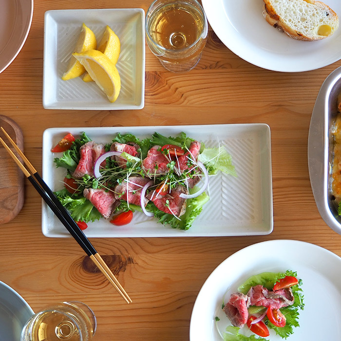 オリメ　Pヘリンボーン　長角皿　ホワイト　/　ORIME