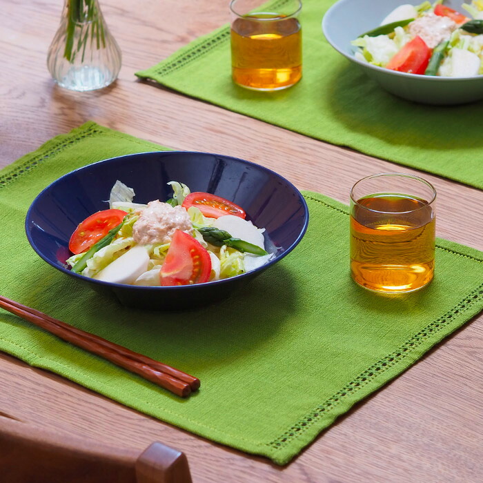 ベアフット　イタリアンヘムステッチ　プレイスマット　スリランカ製　フレッシュグリーン　46×33　/　BAREFOOT