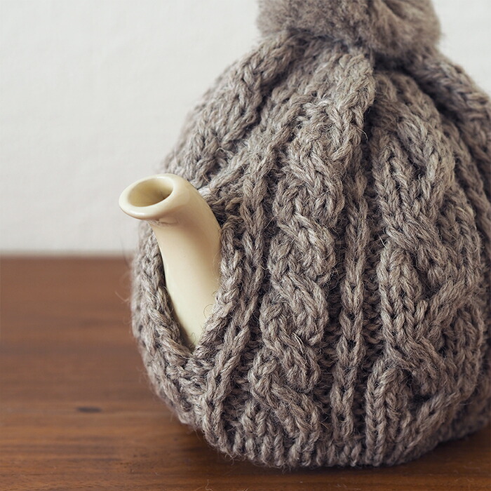 サンク　ハイランド2000　ケーブル編みティーコージー　2カップ用　ナチュラル　/　CINQ　※