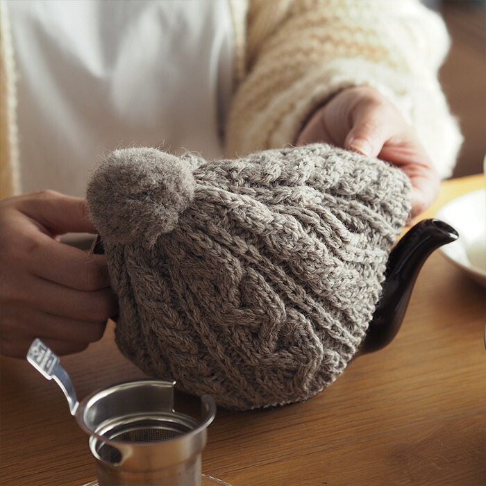 サンク　ハイランド2000　ケーブル編みティーコージー　2カップ用　ナチュラル　/　CINQ　※