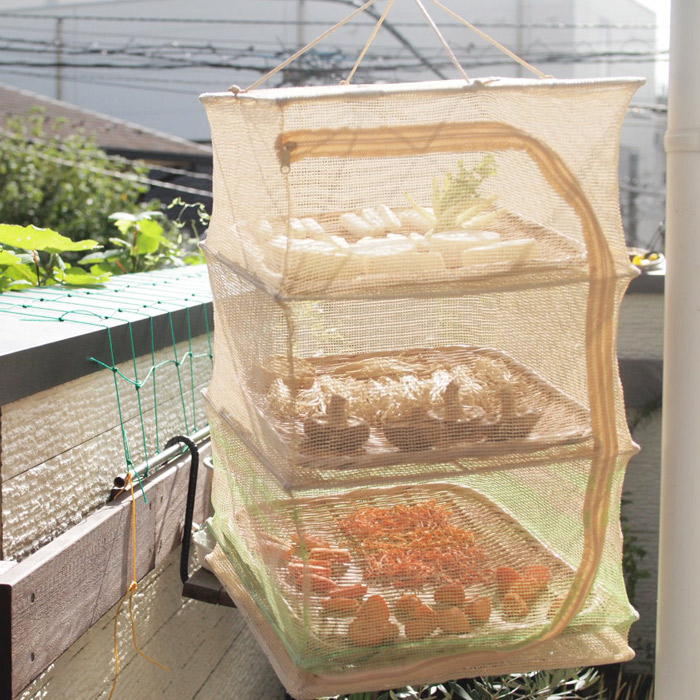 ■干し野菜セット 干しかご 3段 M&角盆ざる 33cm
