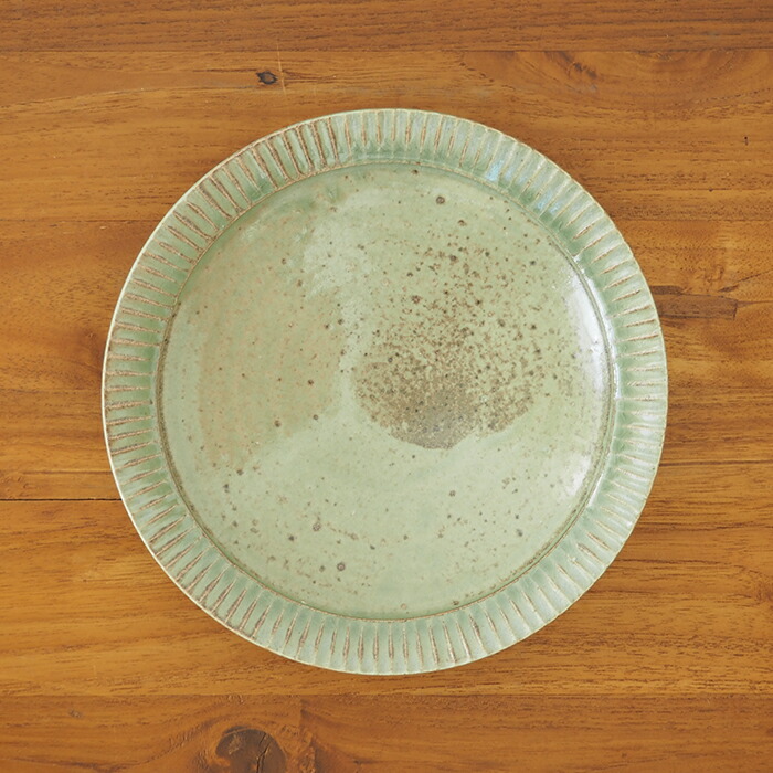 市野耕　灰釉　7寸縞深皿