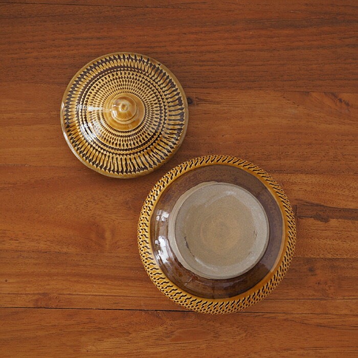 【3月3日12:30再販】★小鹿田焼　小袋窯　2合壺　飴釉飛びかんな