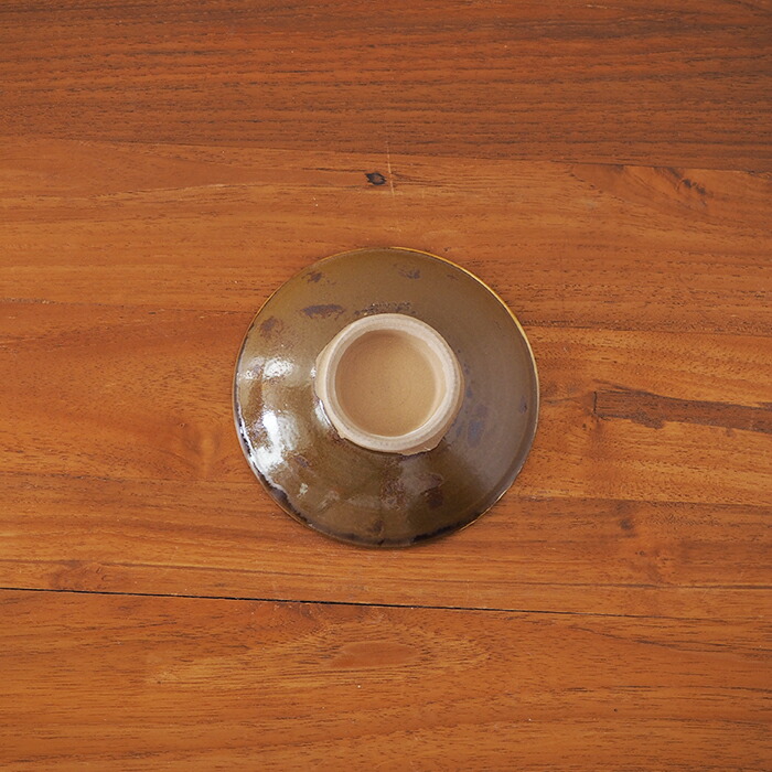 小鹿田焼　小袋窯　4寸皿　飴釉飛びかんな