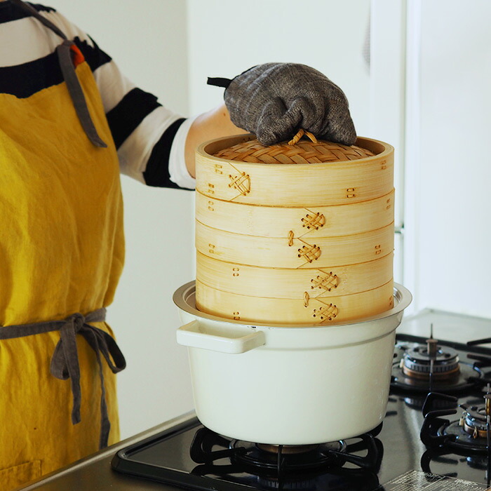 かごや　竹　中華せいろ　21cm　2段　アルミ蒸板付セット