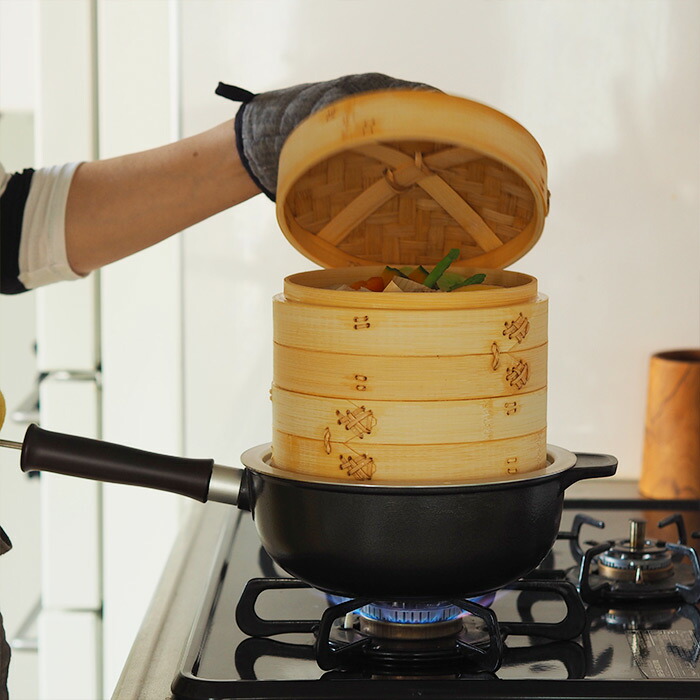かごや　竹　中華せいろ　18cm　2段　アルミ蒸板付セット
