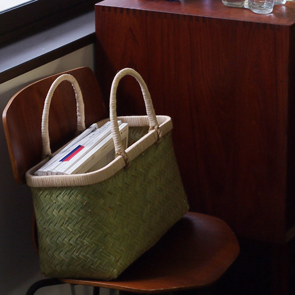 かごや　特選　青竹　市場籠　籐手　小