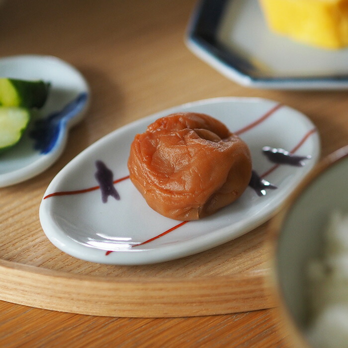 日下華子　色絵　電線につばめ　楕円豆皿