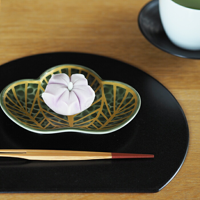 幸楽窯　錦　茶緑金　松葉形　銘々皿【25WS】