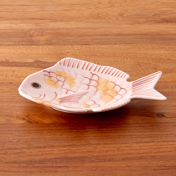 幸楽窯　錦　薄桜釉　金叩　鯛形　銘々皿【25WS】