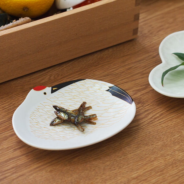 幸楽窯　錦　雪衣　金羽根　鶴形　銘々皿【25WS】