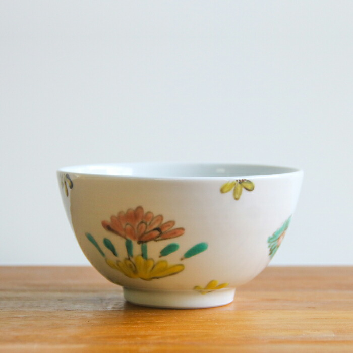 【取扱終了1210】堀畑蘭　色絵草花紋　飯碗※