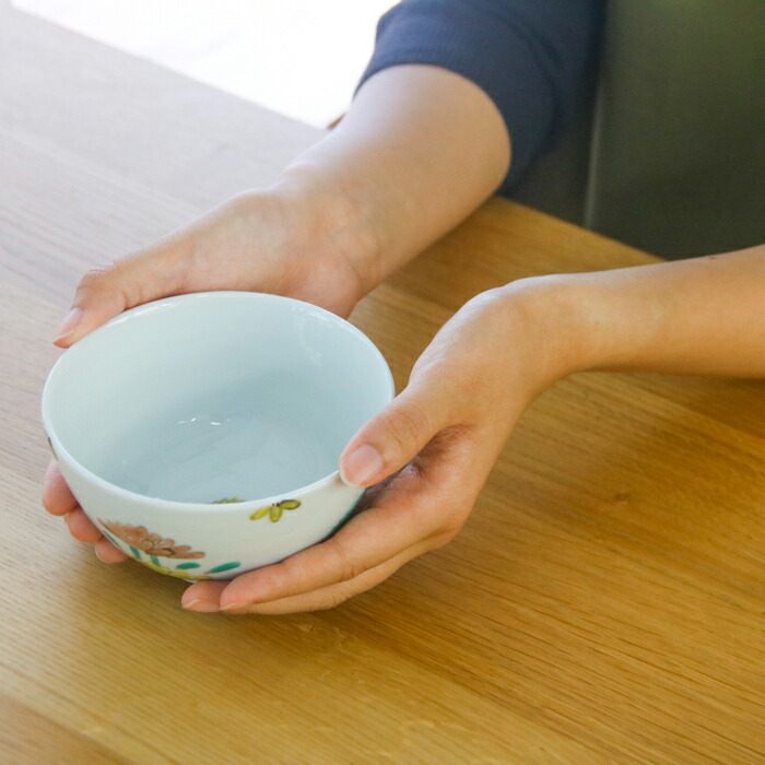 【取扱終了1210】堀畑蘭　色絵草花紋　飯碗※