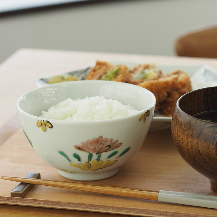 【取扱終了1210】堀畑蘭　色絵草花紋　飯碗※