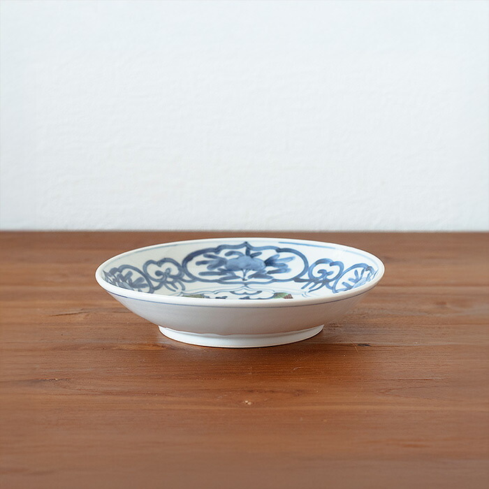 堀畑蘭　6寸深皿　色絵 松と白犬