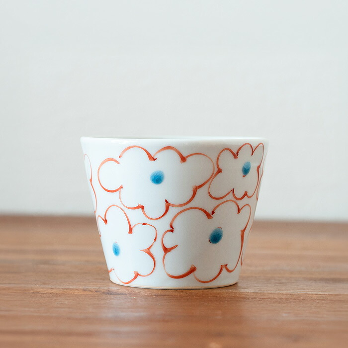 堀畑蘭　蕎麦猪口　色絵 花雲　赤