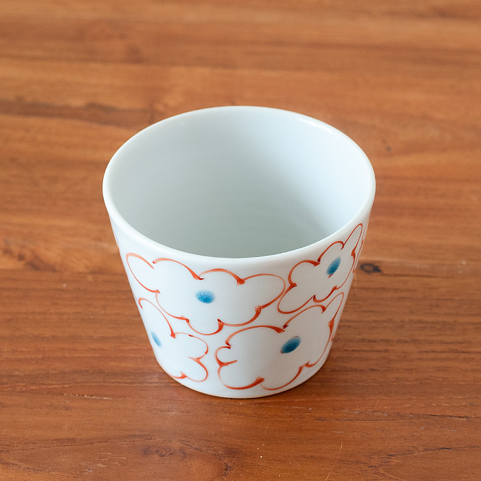 堀畑蘭　蕎麦猪口　色絵 花雲　赤