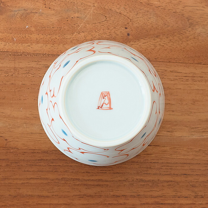 堀畑蘭　蕎麦猪口　色絵 花雲　赤