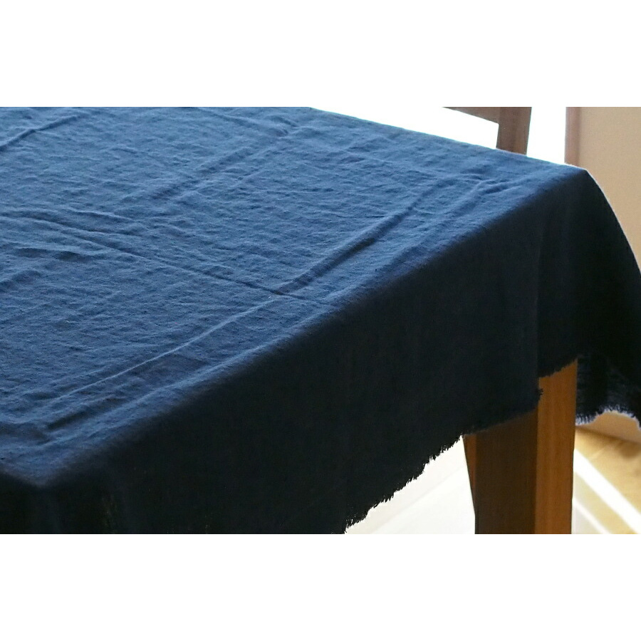 リネンテイルズ　フリンジ　テーブルクロス　ネイビー　140×200　/　LINEN　TALES