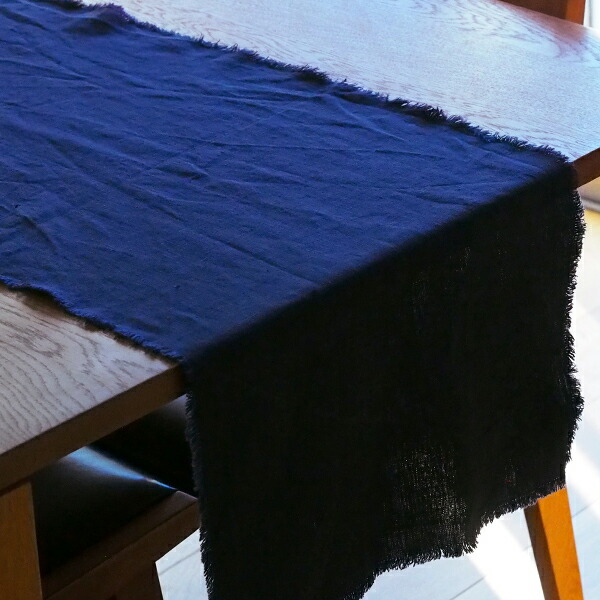 リネンテイルズ　フリンジ　テーブルランナー　ネイビー　40×200　/　LINEN　TALES