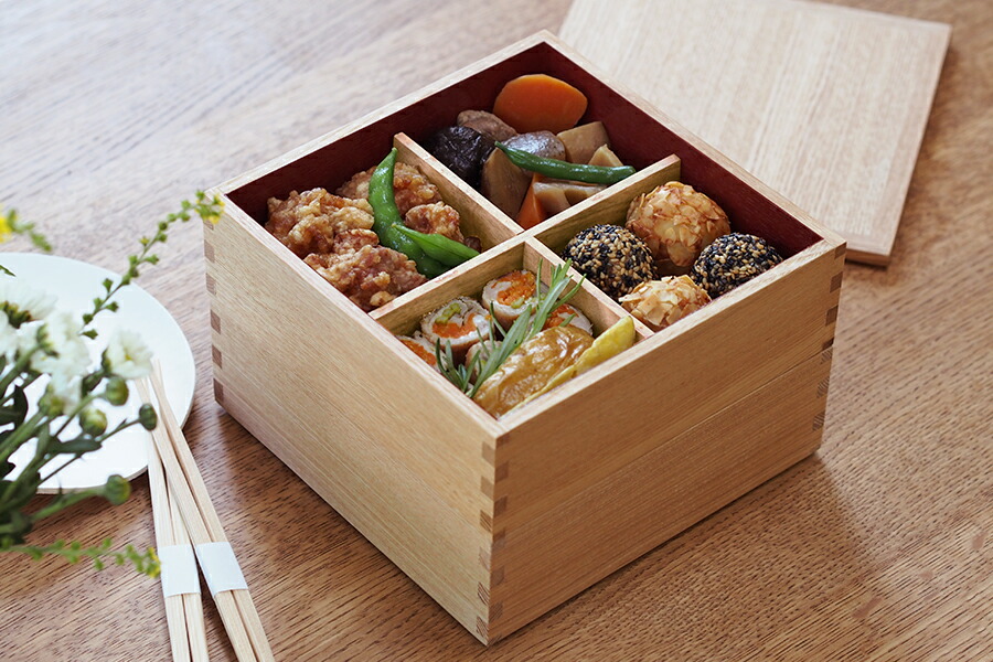 松屋漆器店 白木 6寸二段重 内朱【25WS】【ms】