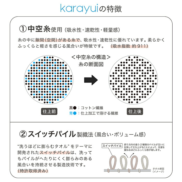 ココチエナ　カラユイ　フェイスタオル　ブルー　34×80cm　/　cocochiena