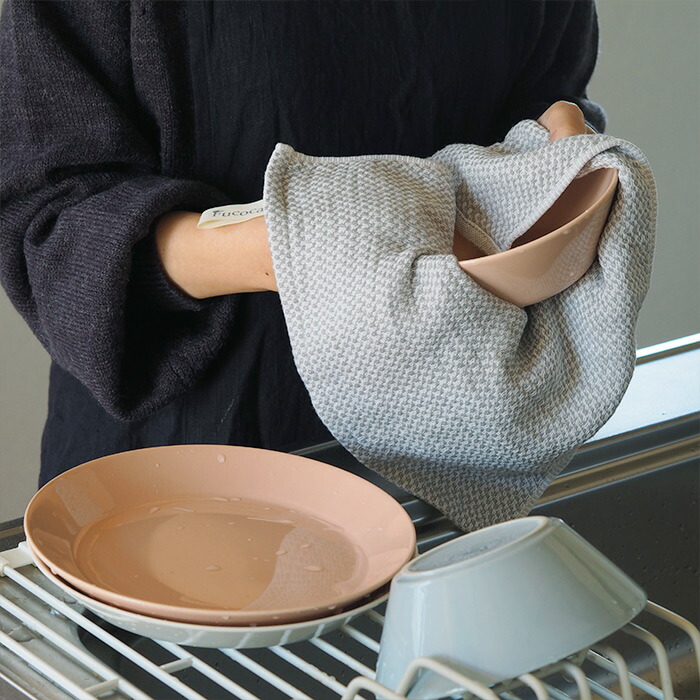 ■【送料無料】【2枚セット】【プロキッチン別注】フコカ　キッチンクロス　ライトグレー＆ダークグレー　ハーフサイズ　34×46cm　/　Fucoca.