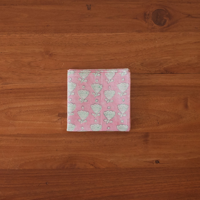 ピープルツリー　ブロックプリント　ハンカチ　フラワー・ピンク　/　People　Tree