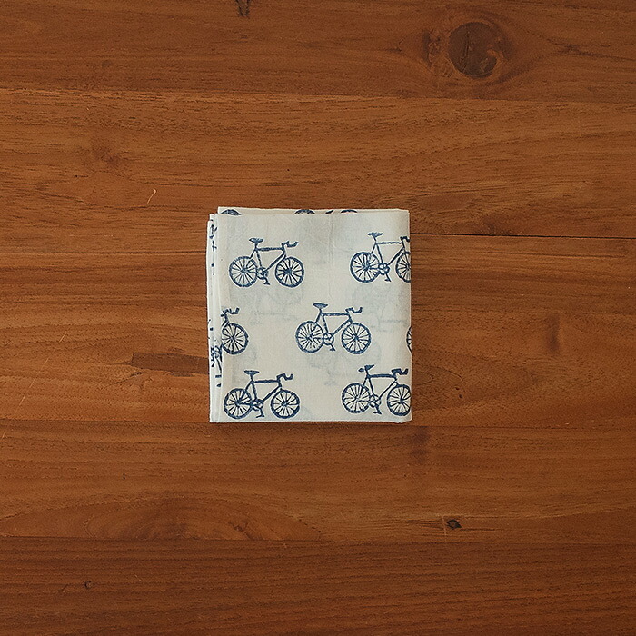 ピープルツリー　ブロックプリント　ハンカチ　オートリキシャ・ネイビー　/　People　Tree