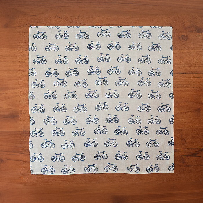 ピープルツリー　ブロックプリント　ハンカチ　オートリキシャ・ネイビー　/　People　Tree