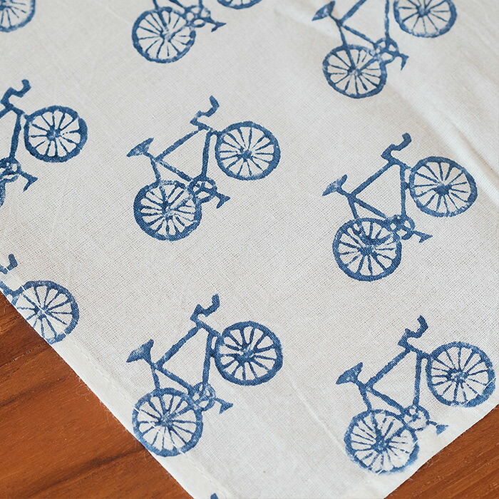 ピープルツリー　ブロックプリント　ハンカチ　オートリキシャ・ネイビー　/　People　Tree