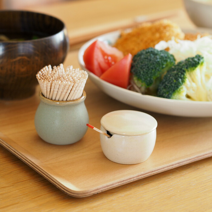 長十郎窯 薬味入れ(竹さじ付) 白釉