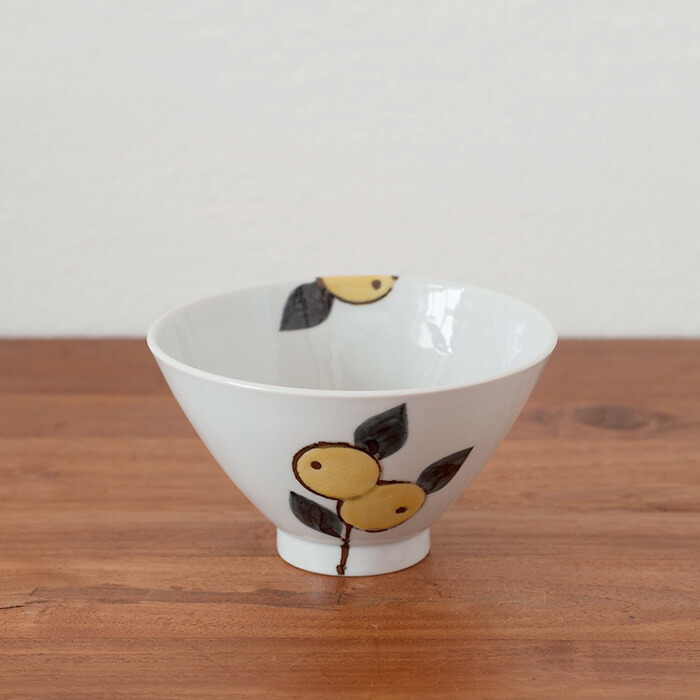 徳永遊心窯　色絵みかん　飯碗三角　大