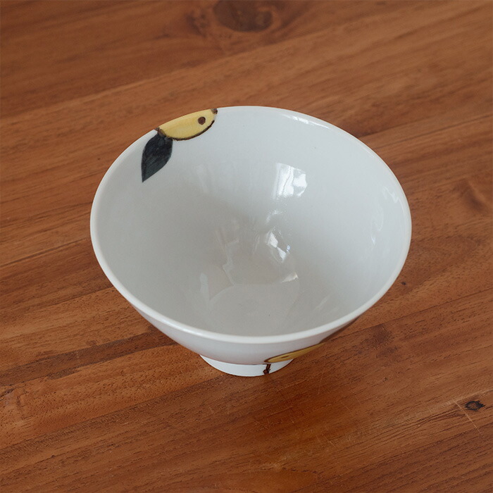 徳永遊心窯　色絵みかん　飯碗三角　大