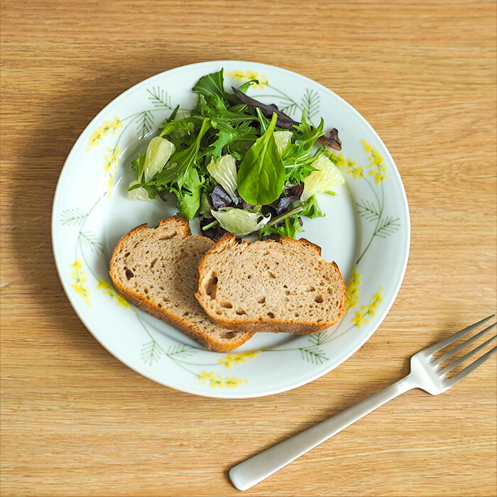 徳永遊心窯　色絵ミモザ　7寸皿