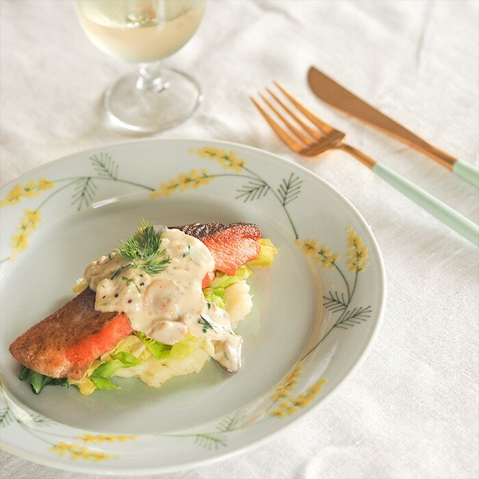 徳永遊心窯　色絵ミモザ　7寸皿