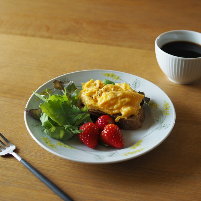 徳永遊心窯　色絵ミモザ　6寸皿