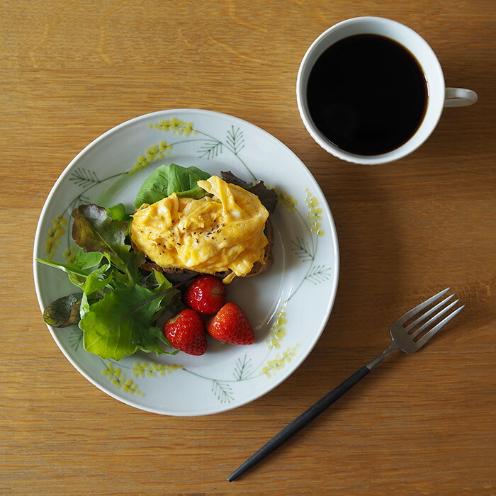 徳永遊心窯　色絵ミモザ　6寸皿