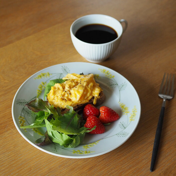 徳永遊心窯　色絵ミモザ　6寸皿