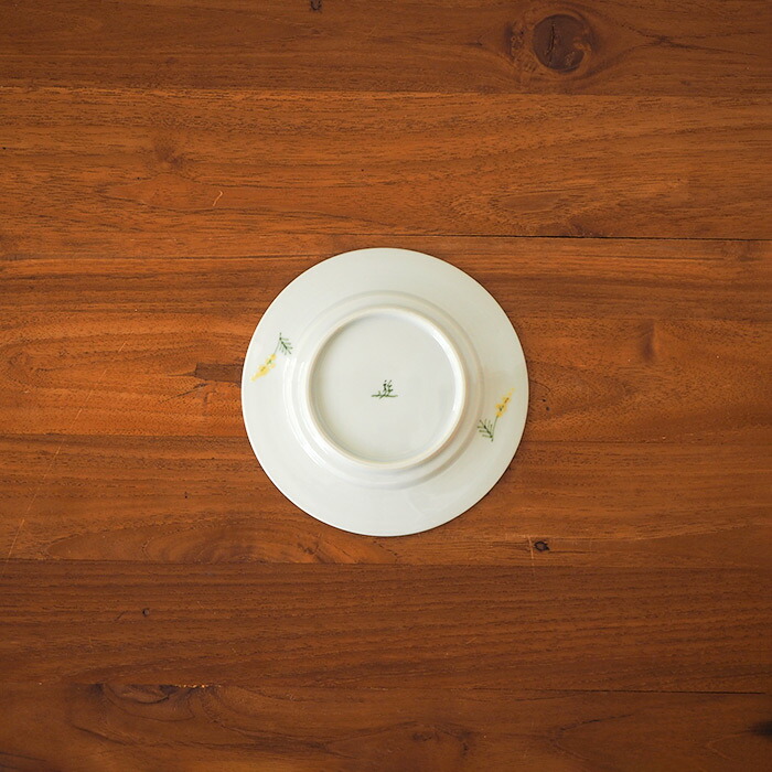 徳永遊心窯　色絵ミモザ　5寸皿