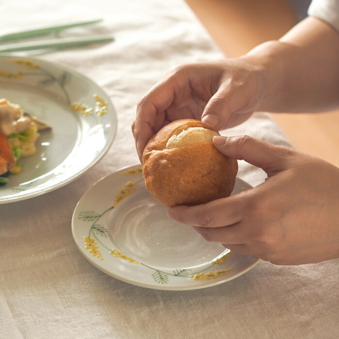 徳永遊心窯　色絵ミモザ　5寸皿