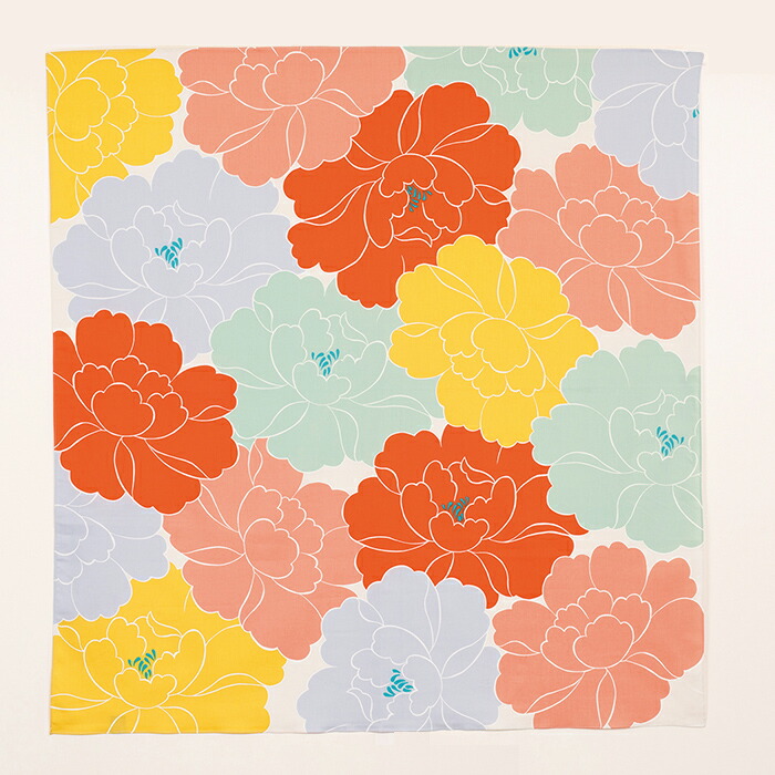 むす美　風呂敷　アクアドロップリサイクル　AdelineKlam　牡丹　100cm　オレンジ