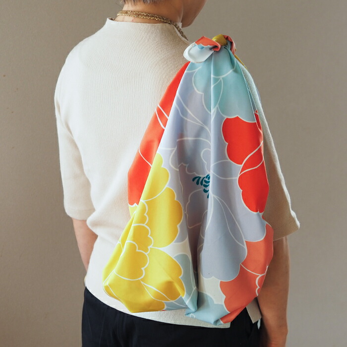 むす美　風呂敷　アクアドロップリサイクル　AdelineKlam　牡丹　100cm　オレンジ