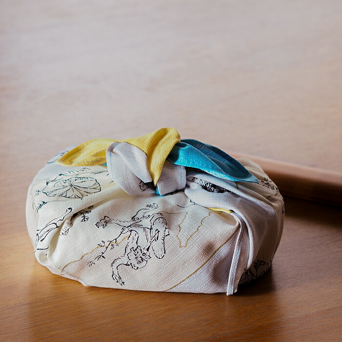 むす美　鳥獣人物戯画　絵巻　50cm　ブルーイエロー