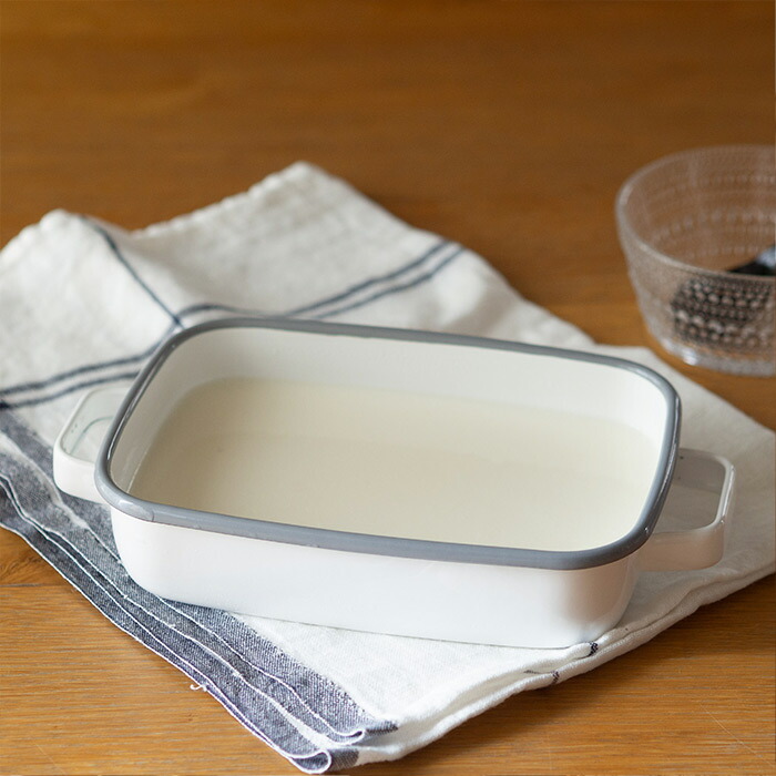 365methods　ホーローオーブンディッシュ　浅型S　ホワイト×ライトグレー