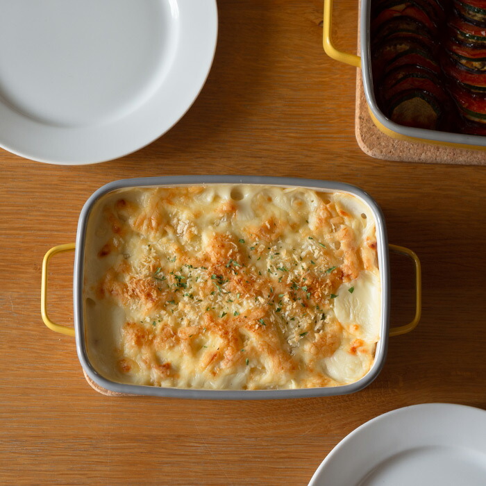 365methods　ホーローオーブンディッシュ　浅型S　イエロー×ライトグレー