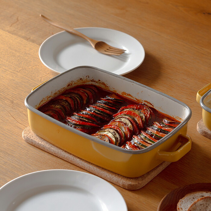 365methods　ホーローオーブンディッシュ　浅型M　イエロー×ライトグレー