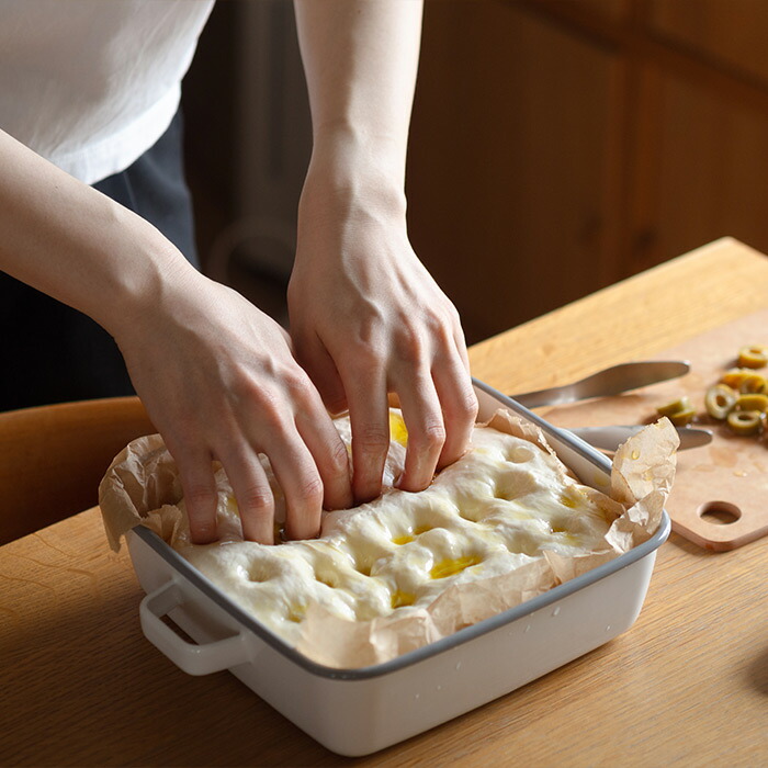 365methods　ホーローオーブンディッシュ　スクエア　ホワイト×ライトグレー