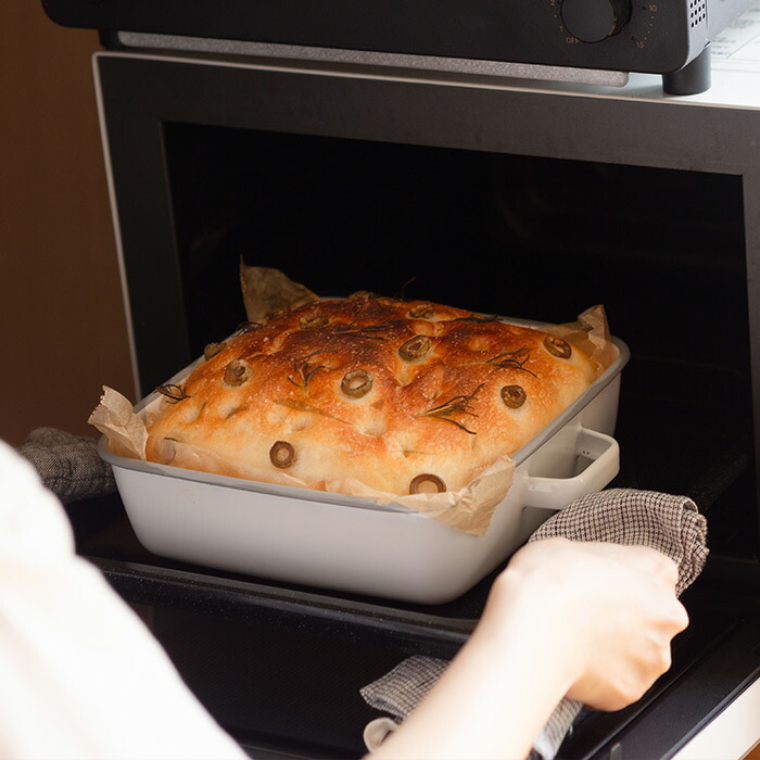 365methods　ホーローオーブンディッシュ　スクエア　ホワイト×ライトグレー