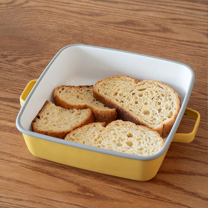 365methods　ホーローオーブンディッシュ　スクエア　イエロー×ライトグレー